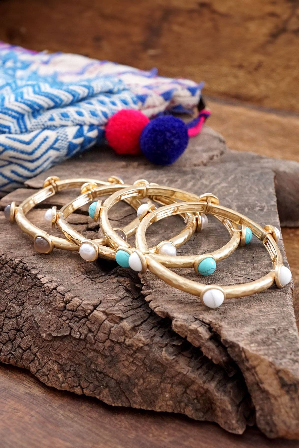 Jeweled Golden Bangle with Semi Precious Stone Dots