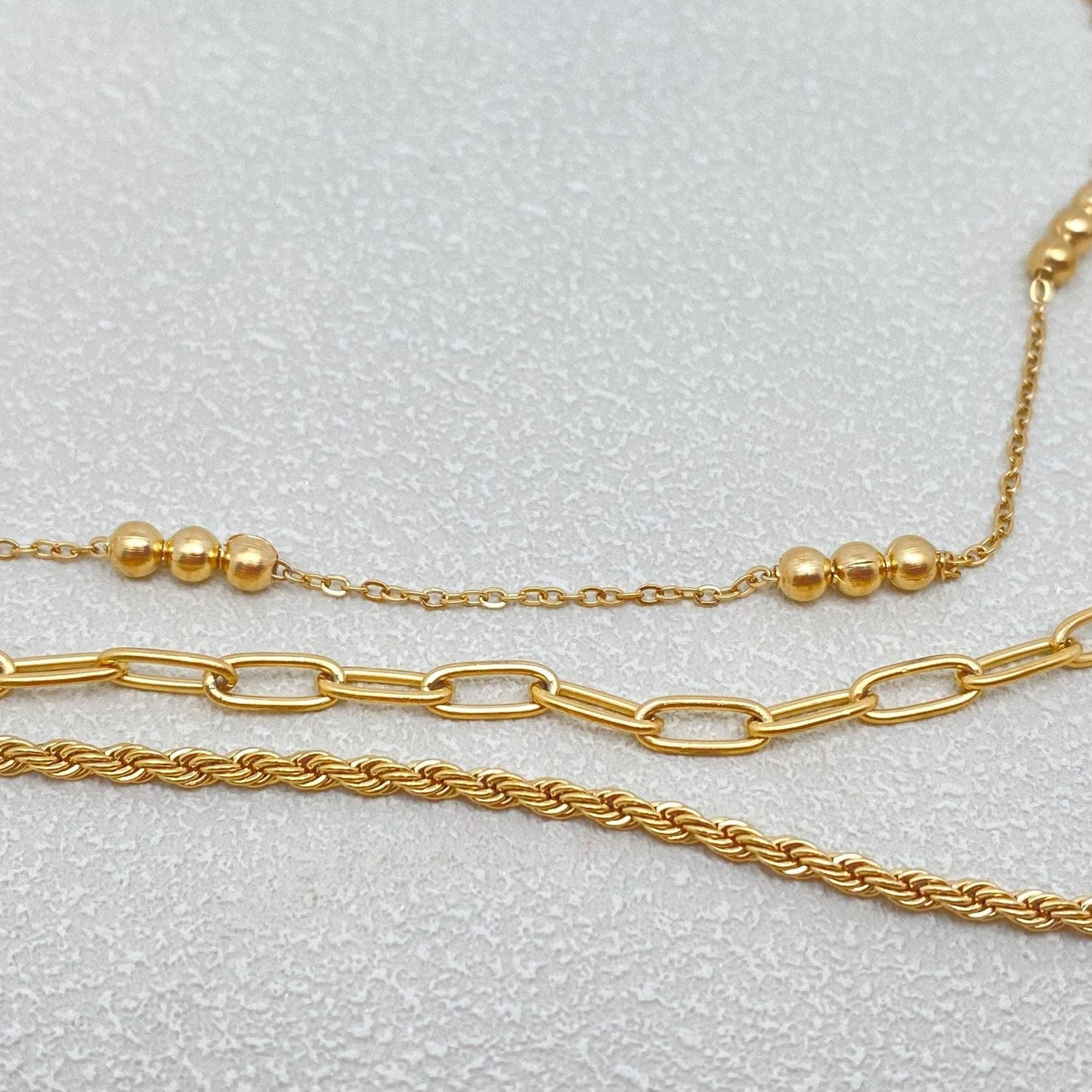 FGS -18K Gold-plated Stainless Steel 3-layer Chain Necklace