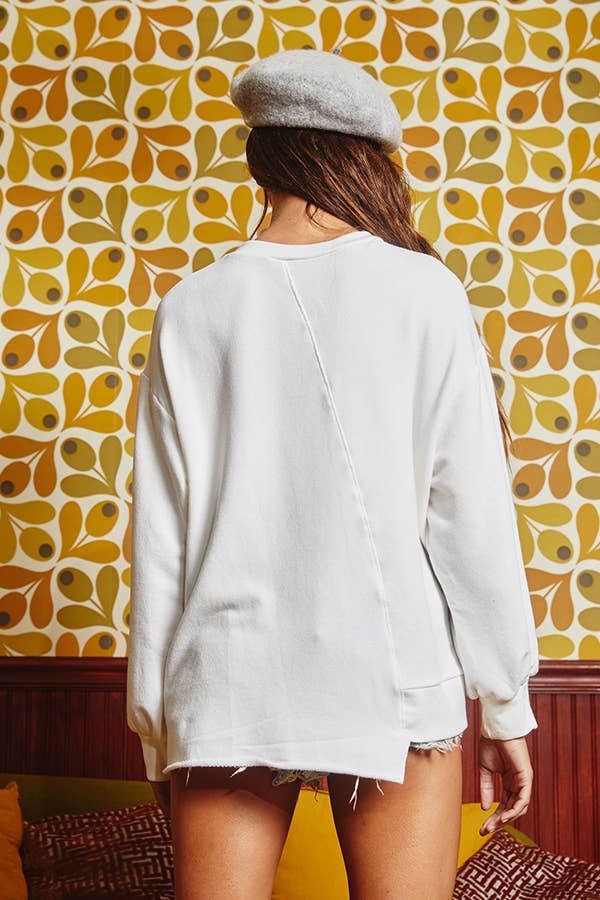 Asymmetrical Hem Graphic Print Sweatshirt