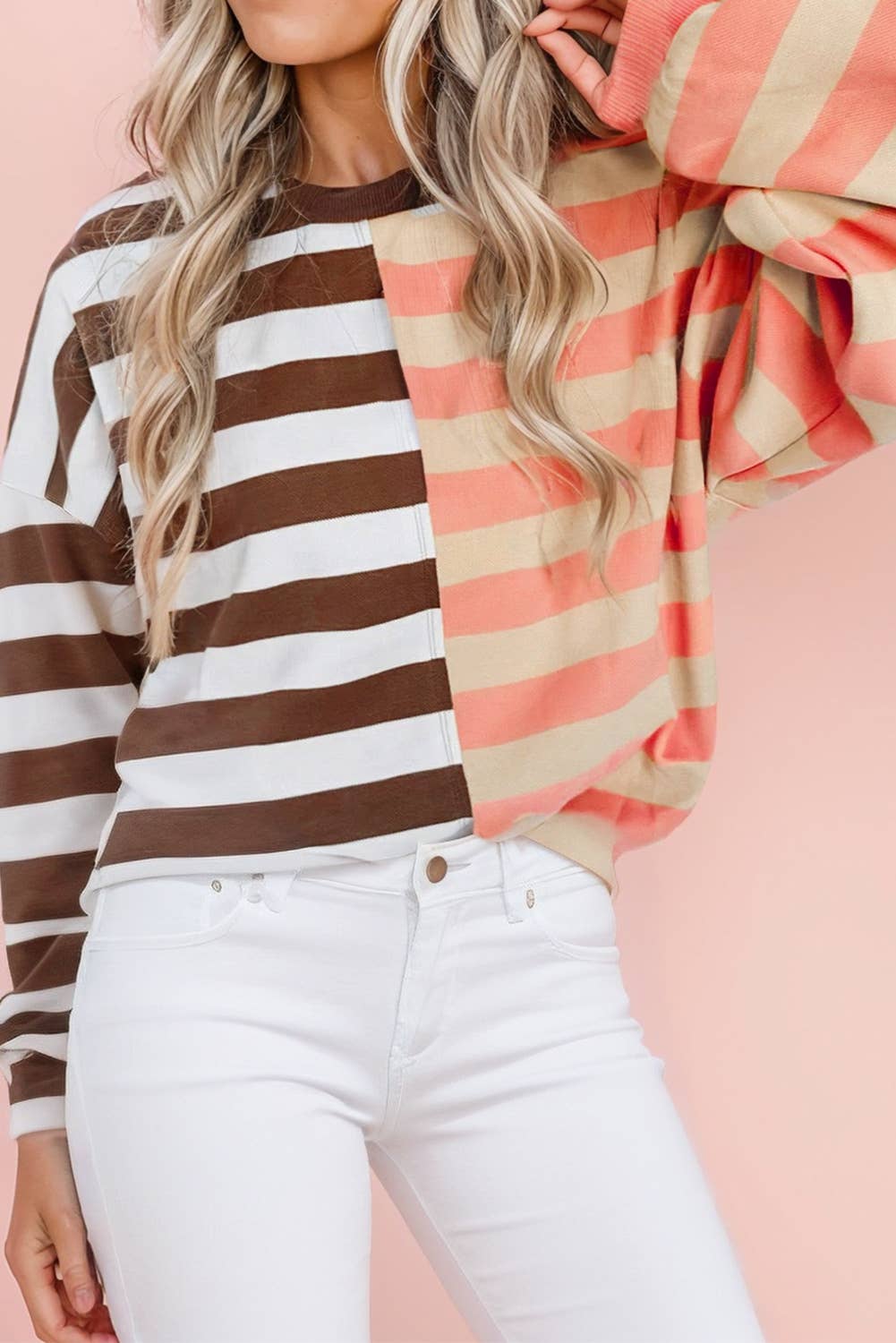 Color-Block Striped Drop Shoulder Sweatshirt