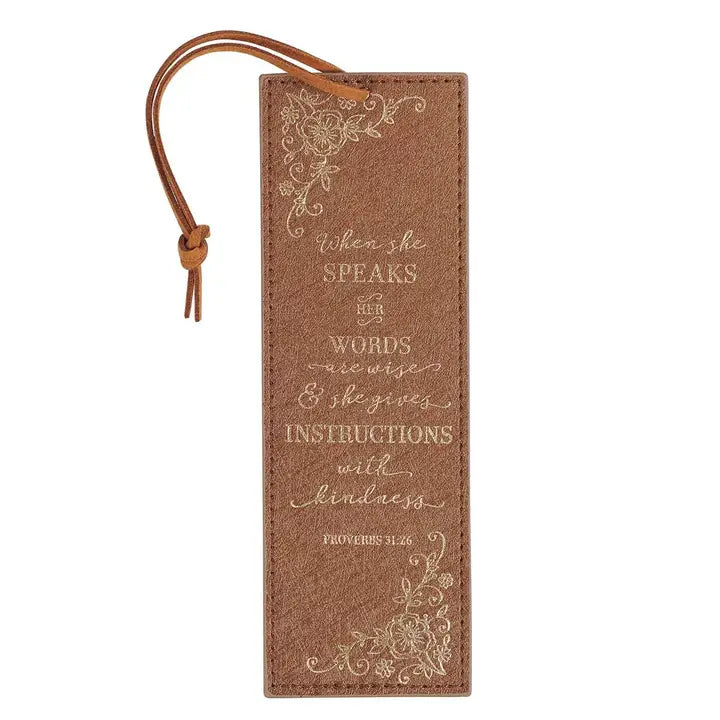 When She Speaks Faux Leather Bookmark-Proverbs 31:26