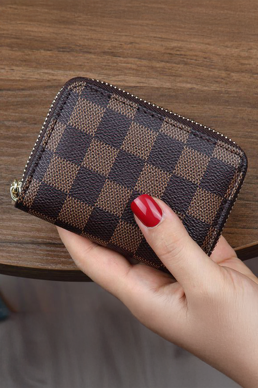 Checker Print Faux Leather Card Organize Wallet