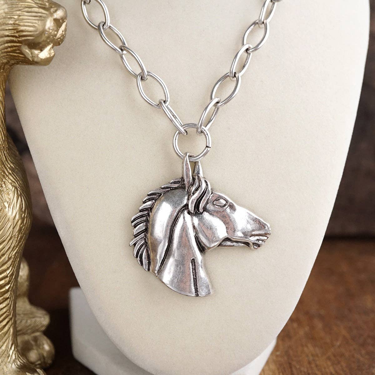 Golden Prairie – Sculpted Horse Pendant Necklace