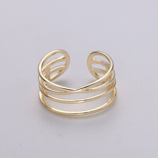 Gold Vermeil Layered Ring | Triple Band Stackable Ring |  Dainty Ring Minimalist Jewelry Trendy Midriff or Pinkie Everyday Ring Open Ring R-125