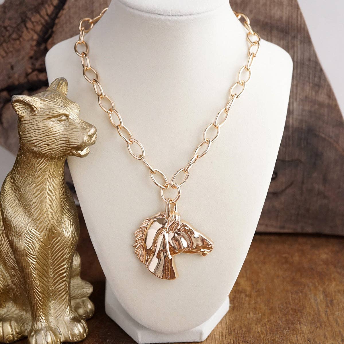 Golden Prairie – Sculpted Horse Pendant Necklace