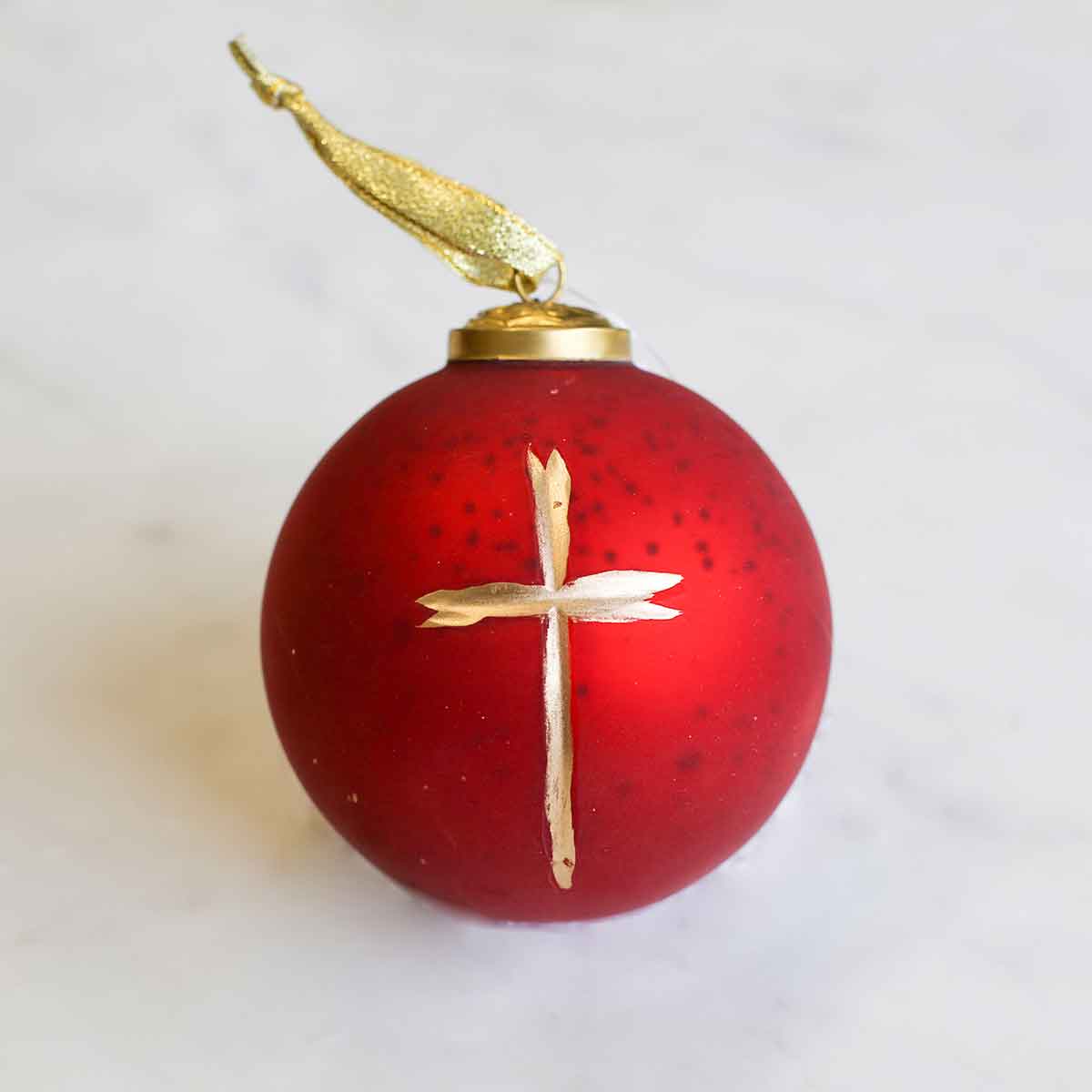 Cruix Glass Ball Ornament   Red/Gold   4"