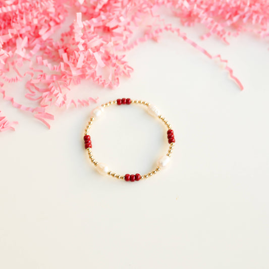 Beaded Blondes Maroon School Spirit Pearl Poppi Bracelet