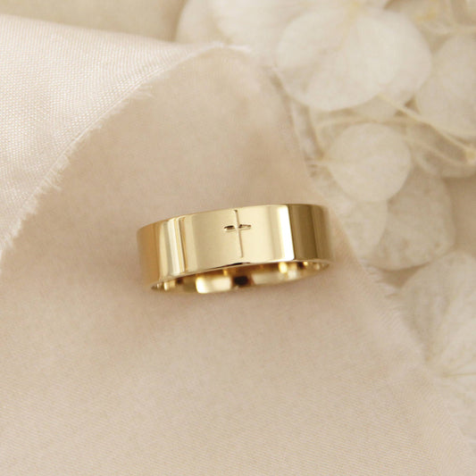 Cross 6mm Band Ring, Wide Cross Ring, Christian Jewelry