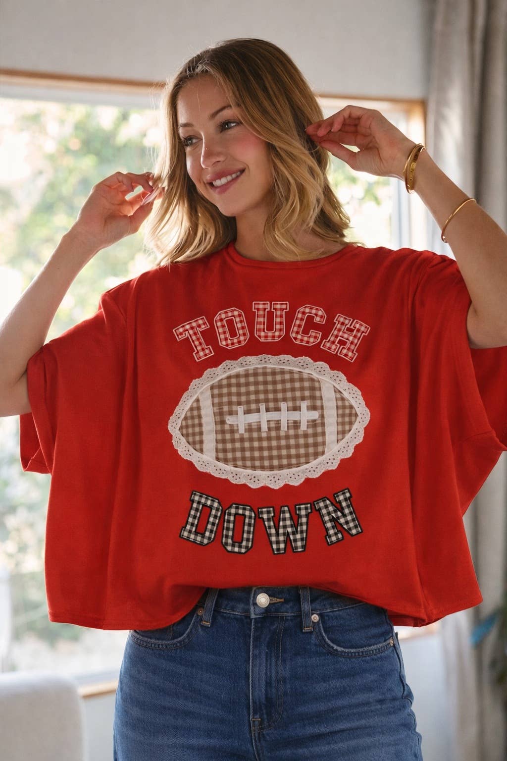 FOOTBALL TOUCHDOWN LETTER PATCH GAMEDAY KNIT TOP_JLT00152-05