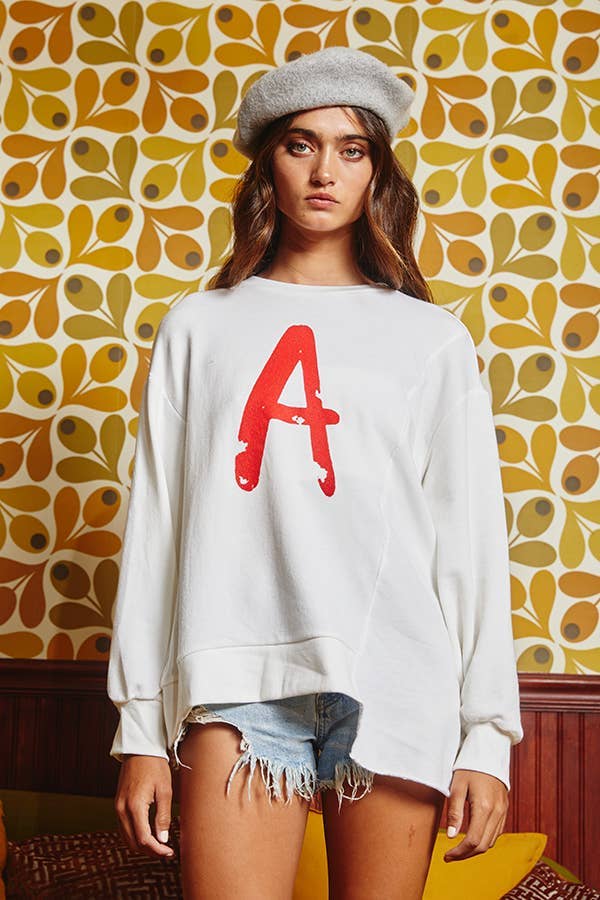 Asymmetrical Hem Graphic Print Sweatshirt