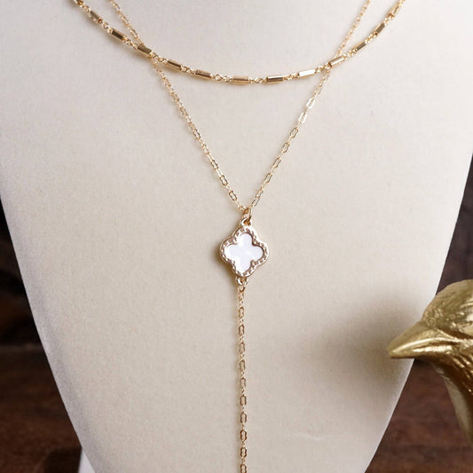 Clover Lariat Dainty Layered Necklace – Gold Tone & Color Options