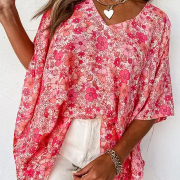 Pink Boho Floral Swim Coverup