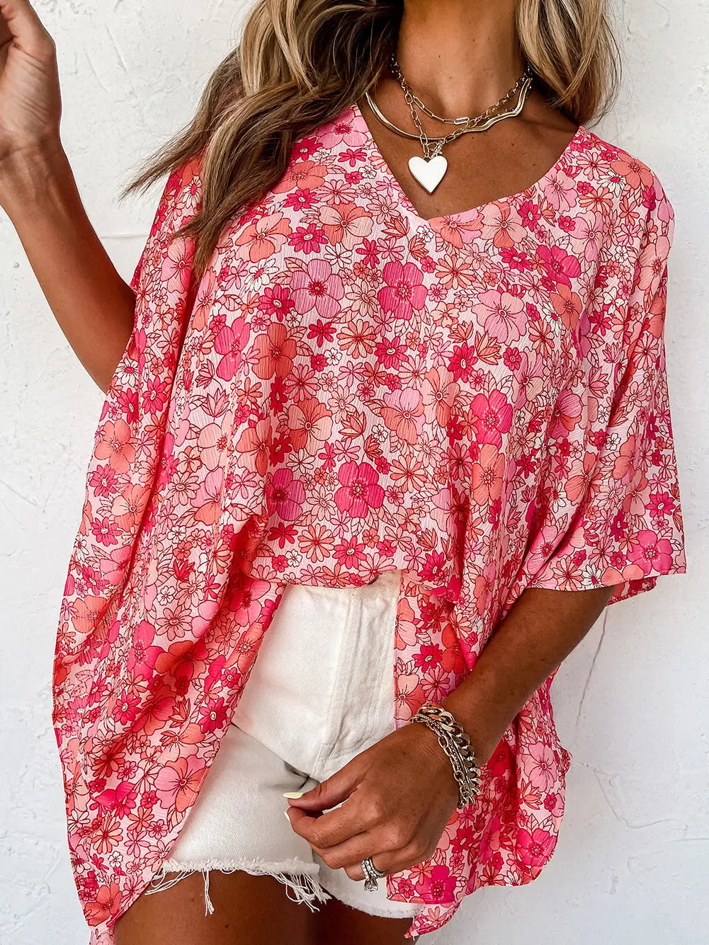 Pink Boho Floral Swim Coverup