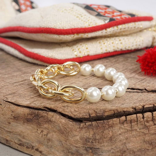 Golden Chain and large pearls beads bracelet 2894