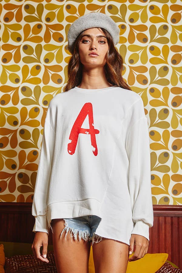 Asymmetrical Hem Graphic Print Sweatshirt