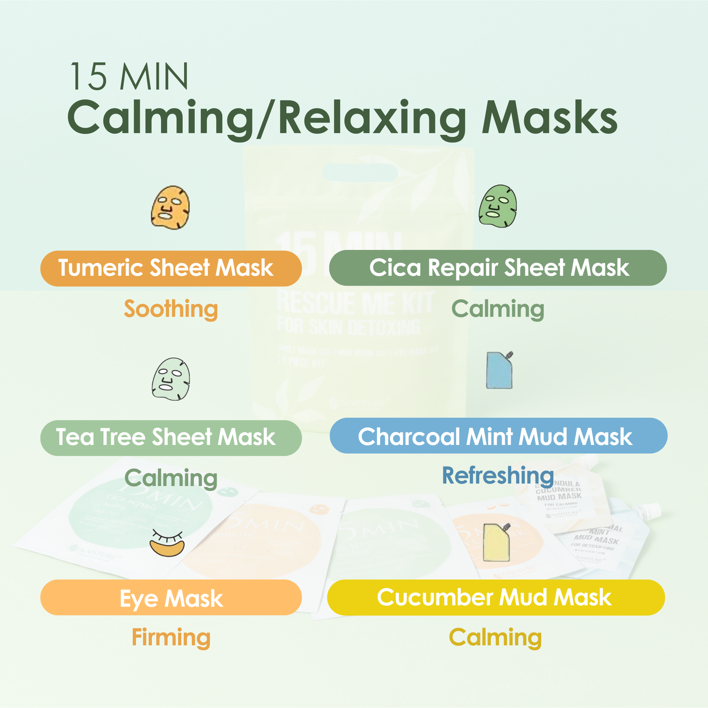 15 MIN Rescue Me Kit – K-Beauty Self-Care/Home Spa Kit (6pc)