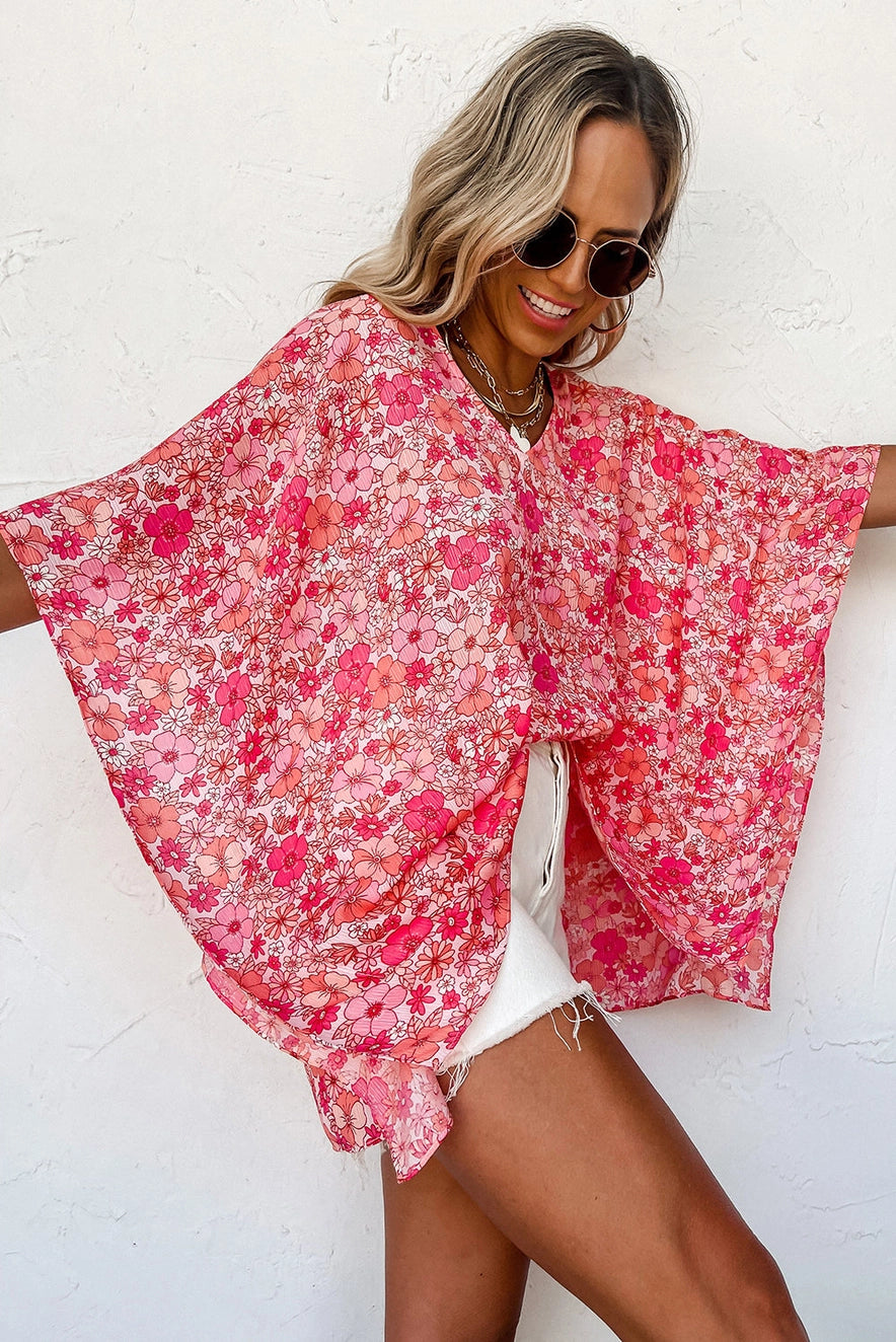 Pink Boho Floral Swim Coverup