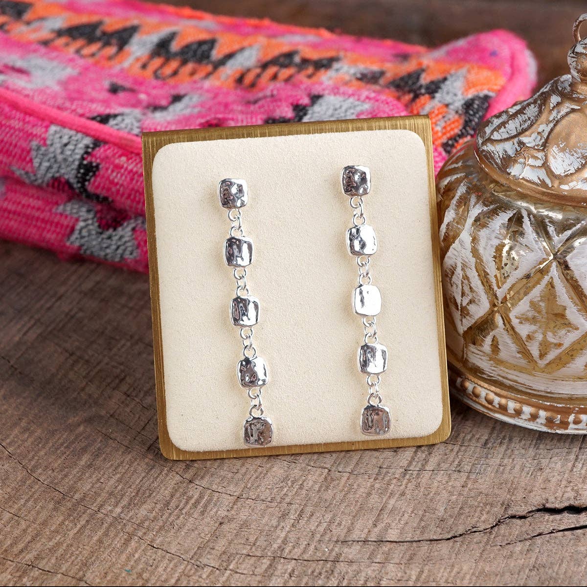 Desert Drift – Textured Square Drop Earrings