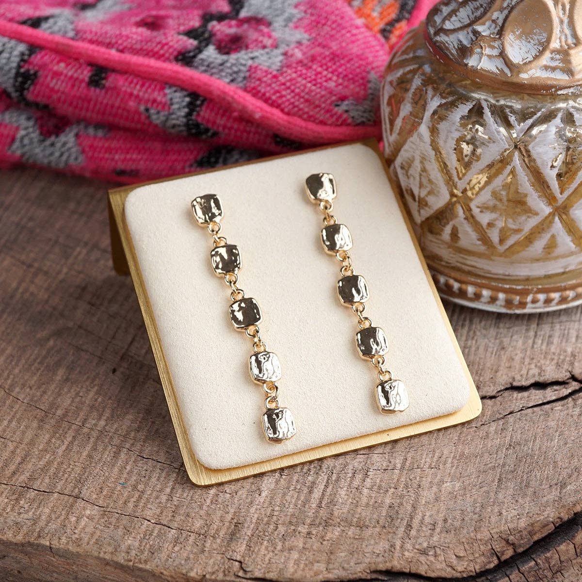 Desert Drift – Textured Square Drop Earrings