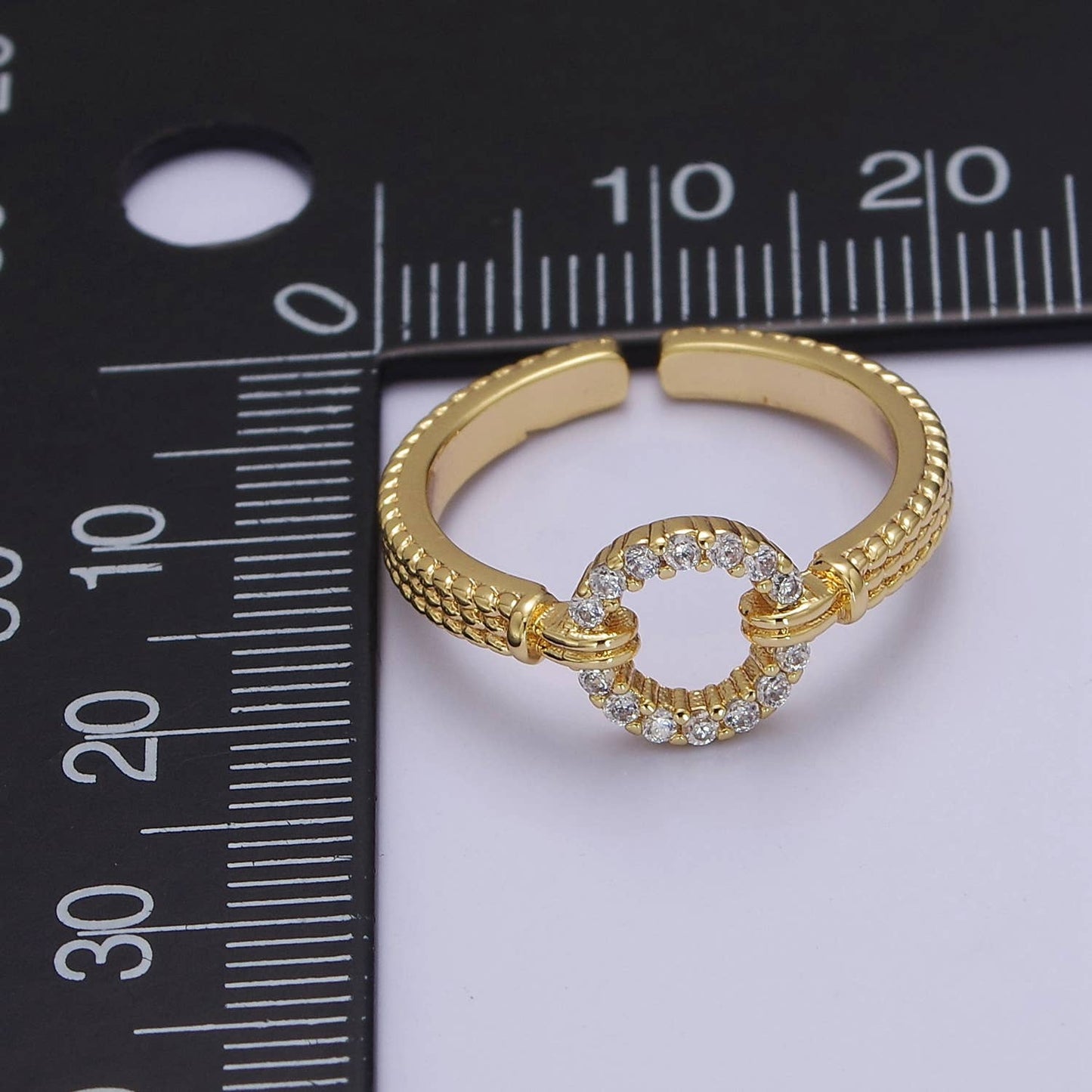 Micro Pave Geometric Round Shape Gold Open Ring O2071