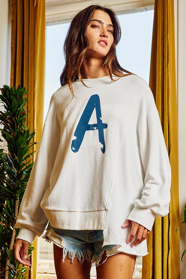 Asymmetrical Hem Graphic Print Sweatshirt