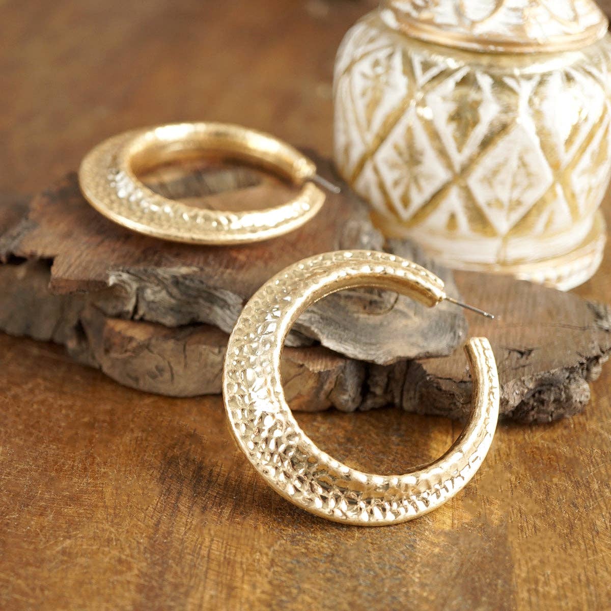 Gilded Echo – Textured Statement Hoop Earrings