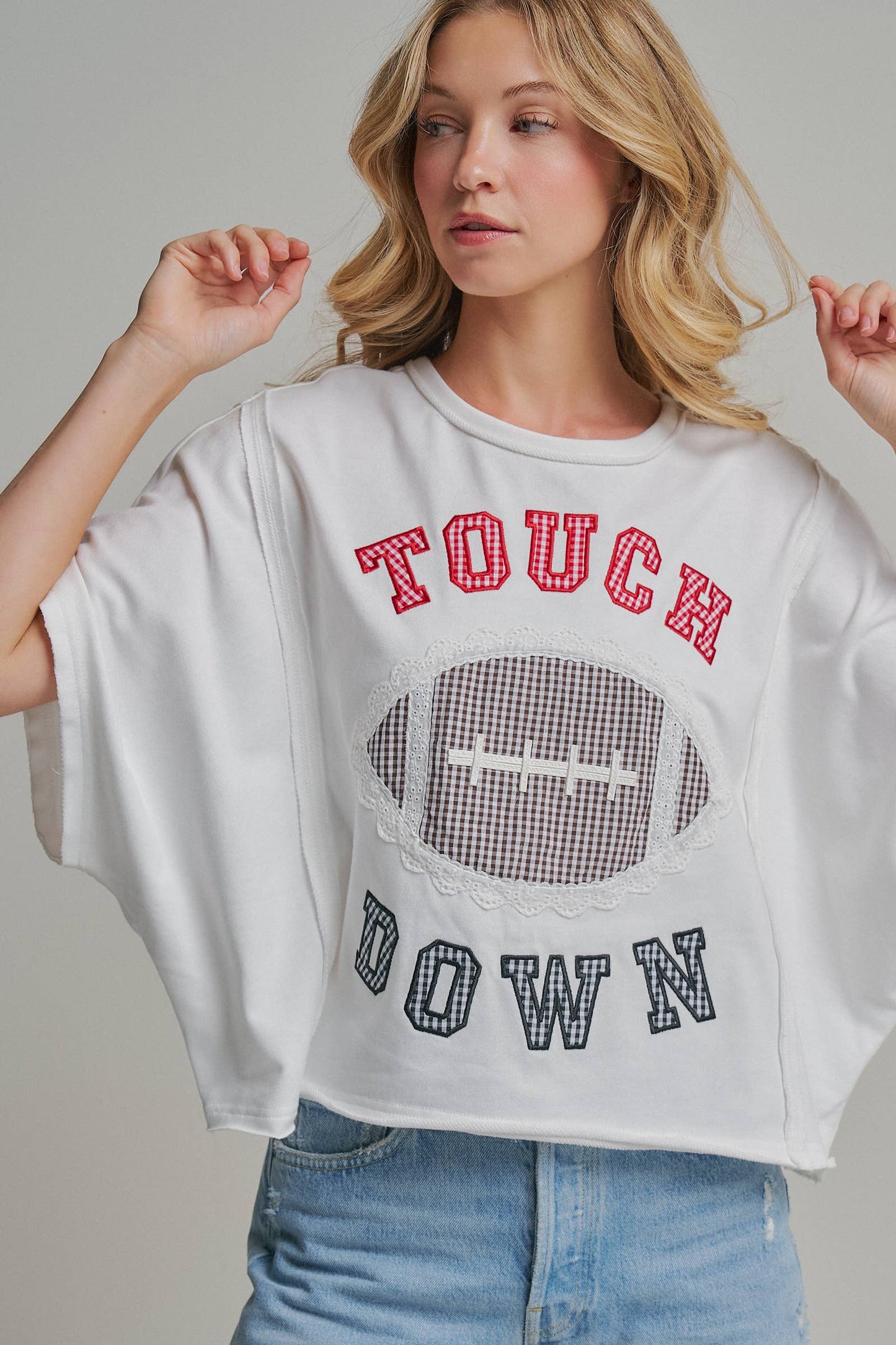 FOOTBALL TOUCHDOWN LETTER PATCH GAMEDAY KNIT TOP_JLT00152-05