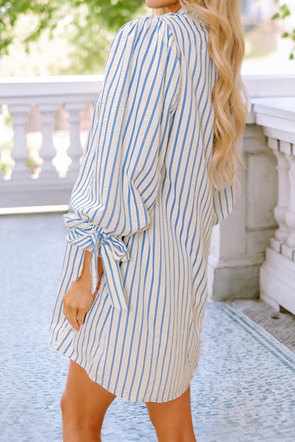 Striped Knotted Bow Sleeve Dress
