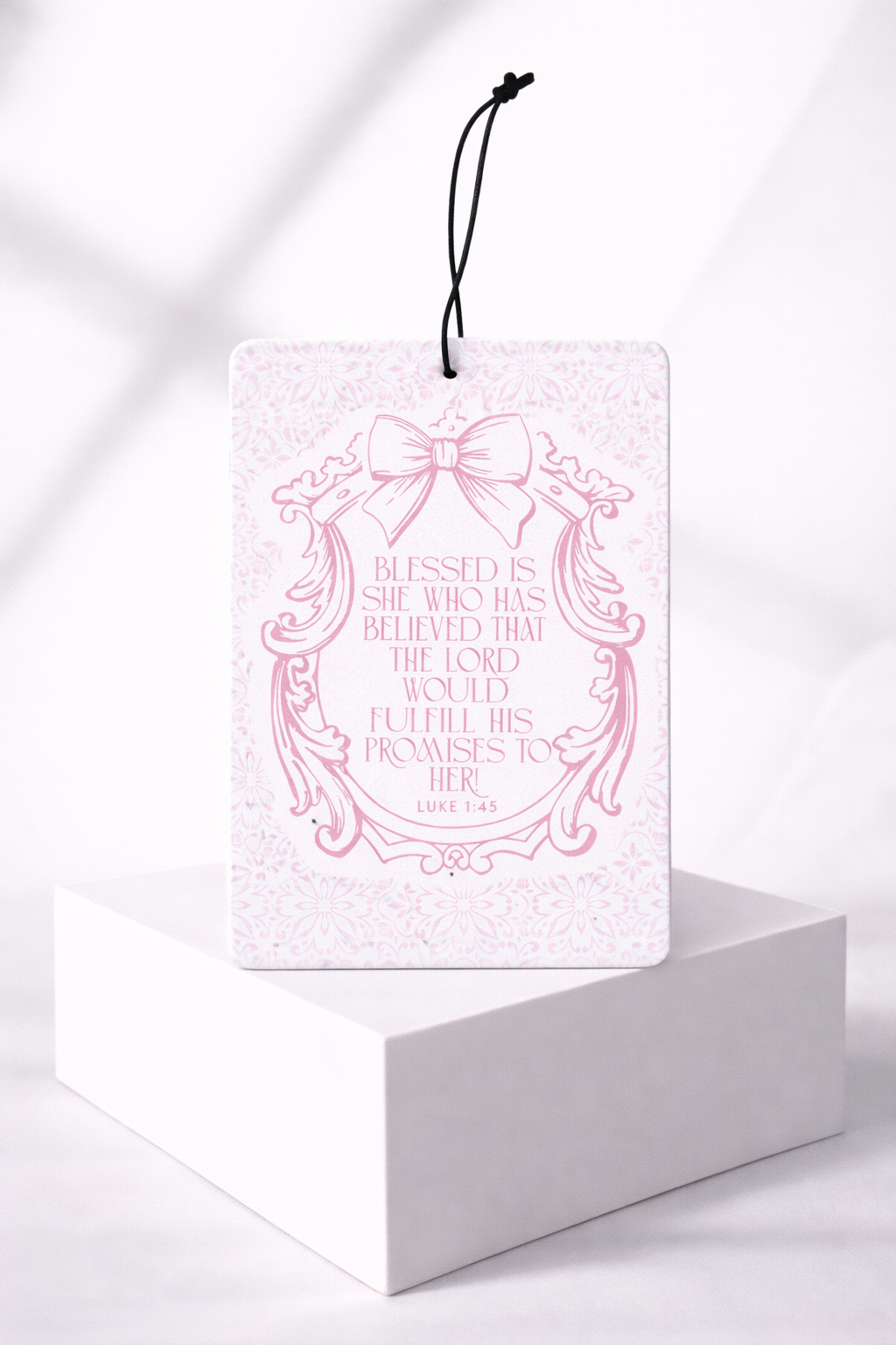 Blessed Is She | Luke 1:45 Coquette Pink Bow Air Freshener