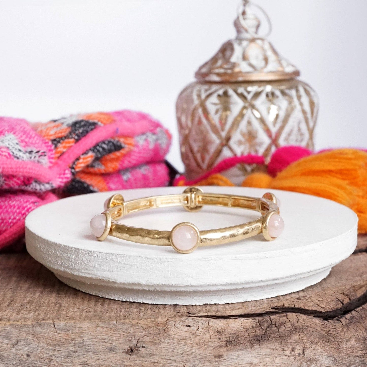 Jeweled Golden Bangle with Semi Precious Stone Dots