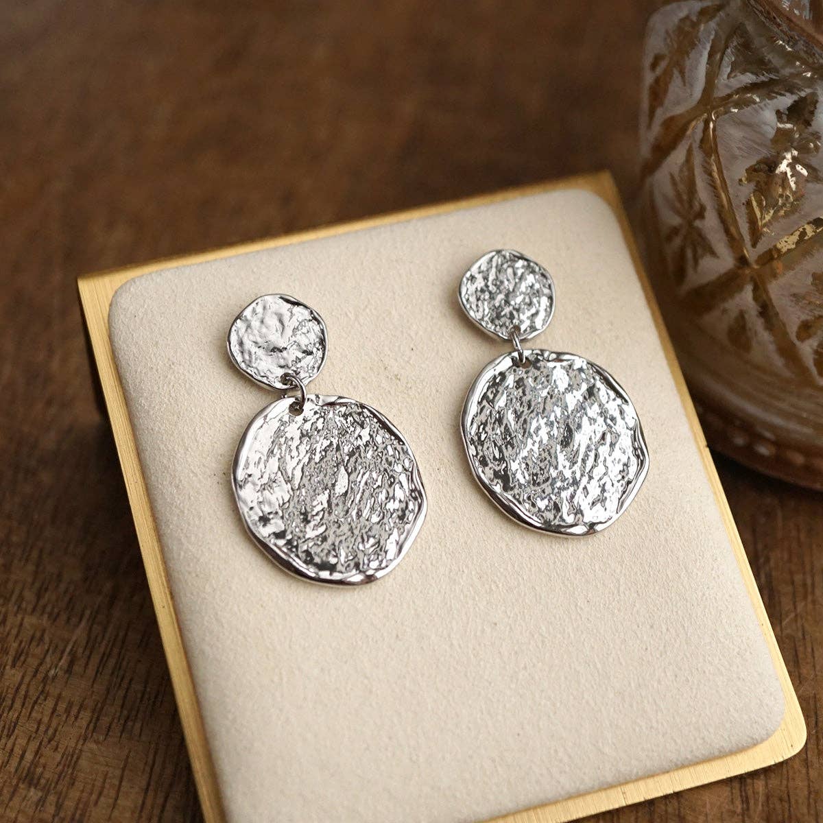 Golden Muse – Two Disc Textured Earrings