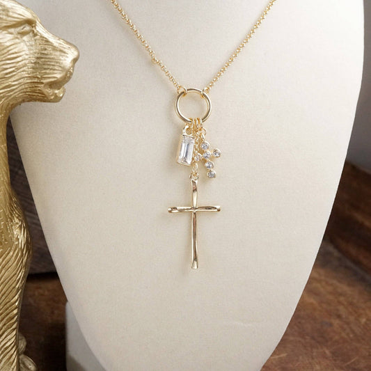 Cross Charm Cluster Dainty Short Necklace