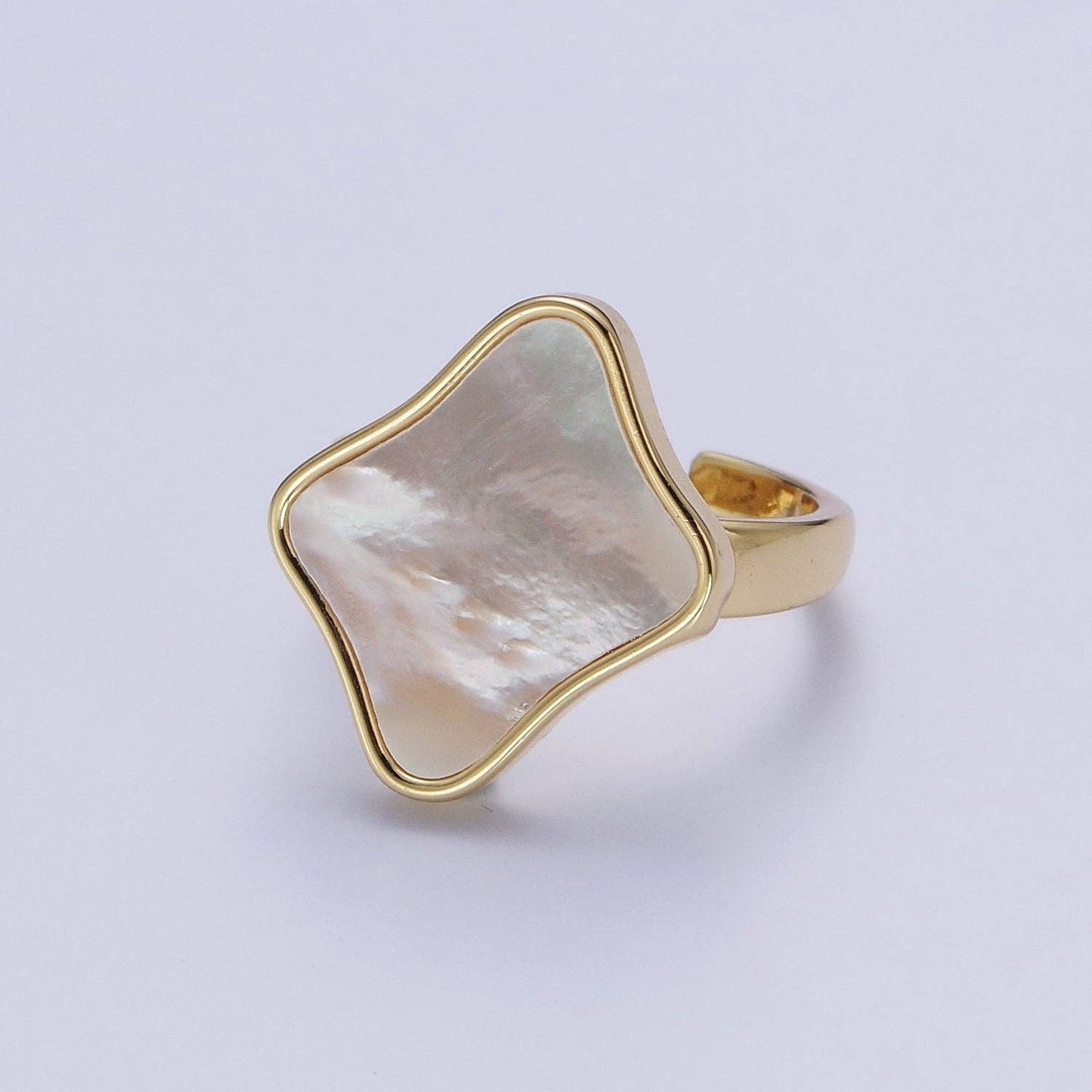 GoldFilled Pearl Shell Abstract Rhombus Quatrefoil Open Ring