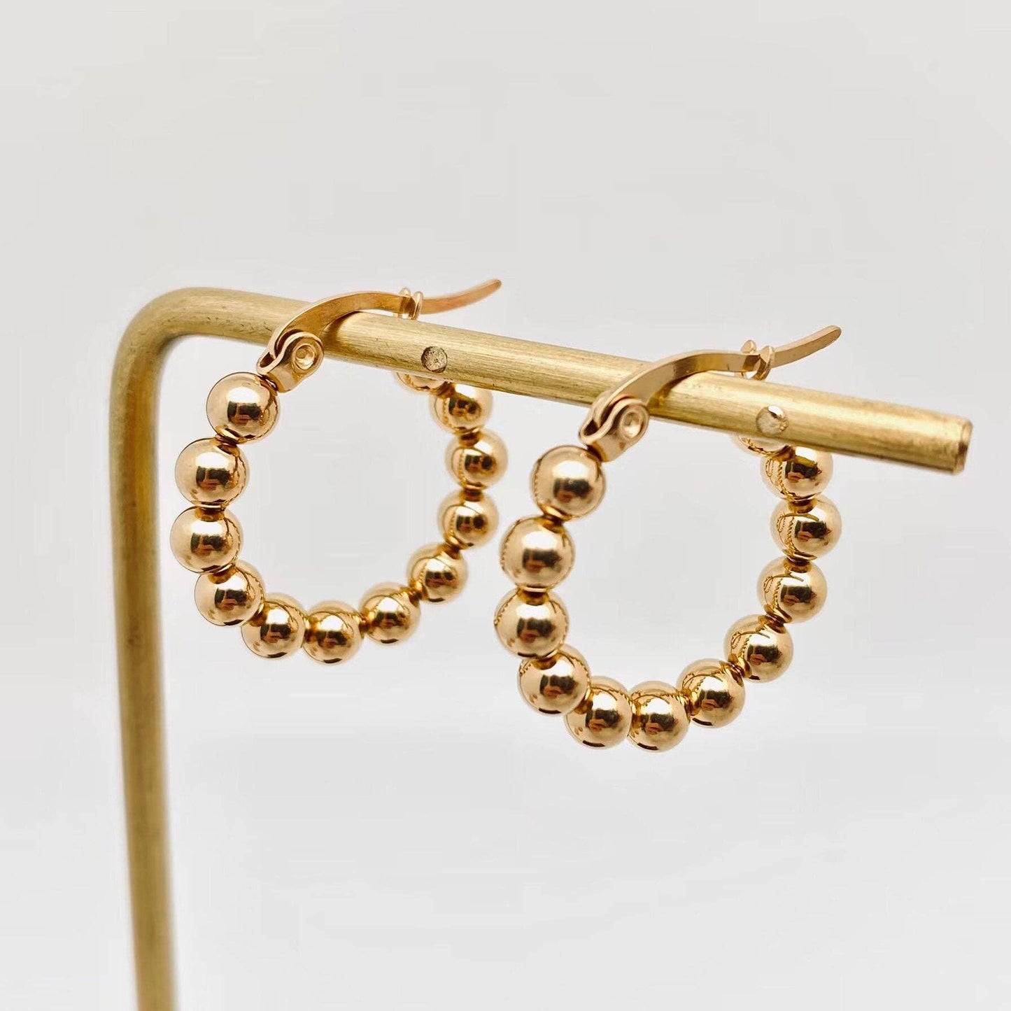 Gold Plated Stainless Steel Beads Hoop Earrings - FGS
