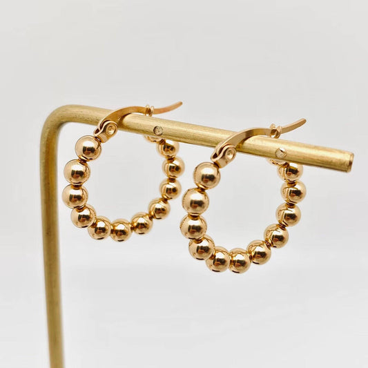 Gold Plated Stainless Steel Beads Hoop Earrings - FGS