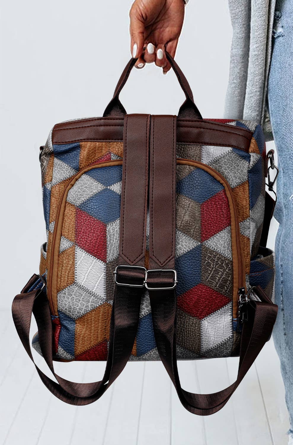 Geometric Soft PU Leather Large Convertible Backpack