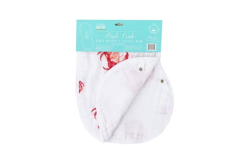 Pink Crab 2-in-1 Burp Cloth and Bib (Unisex)