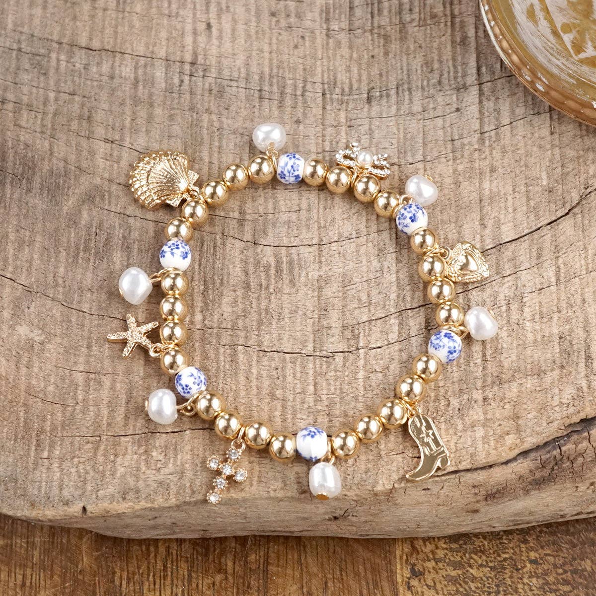 Chinoiserie & Gold Multi-Charm Bracelet