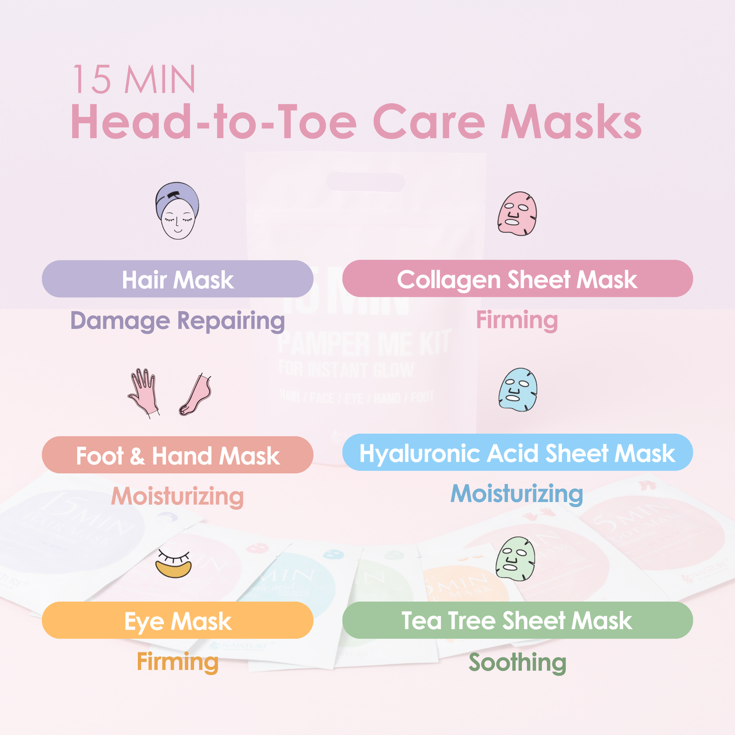 15 MIN Pamper Me Kit – K-Beauty Self-Care/Home Spa Kit (7pc)
