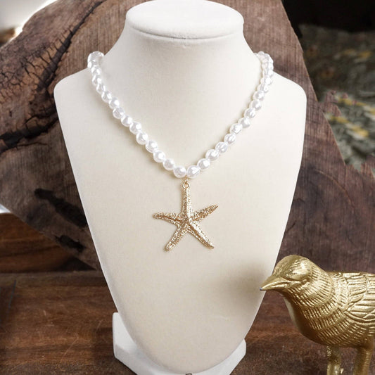 Sea Life Pearl Necklace with Starfish