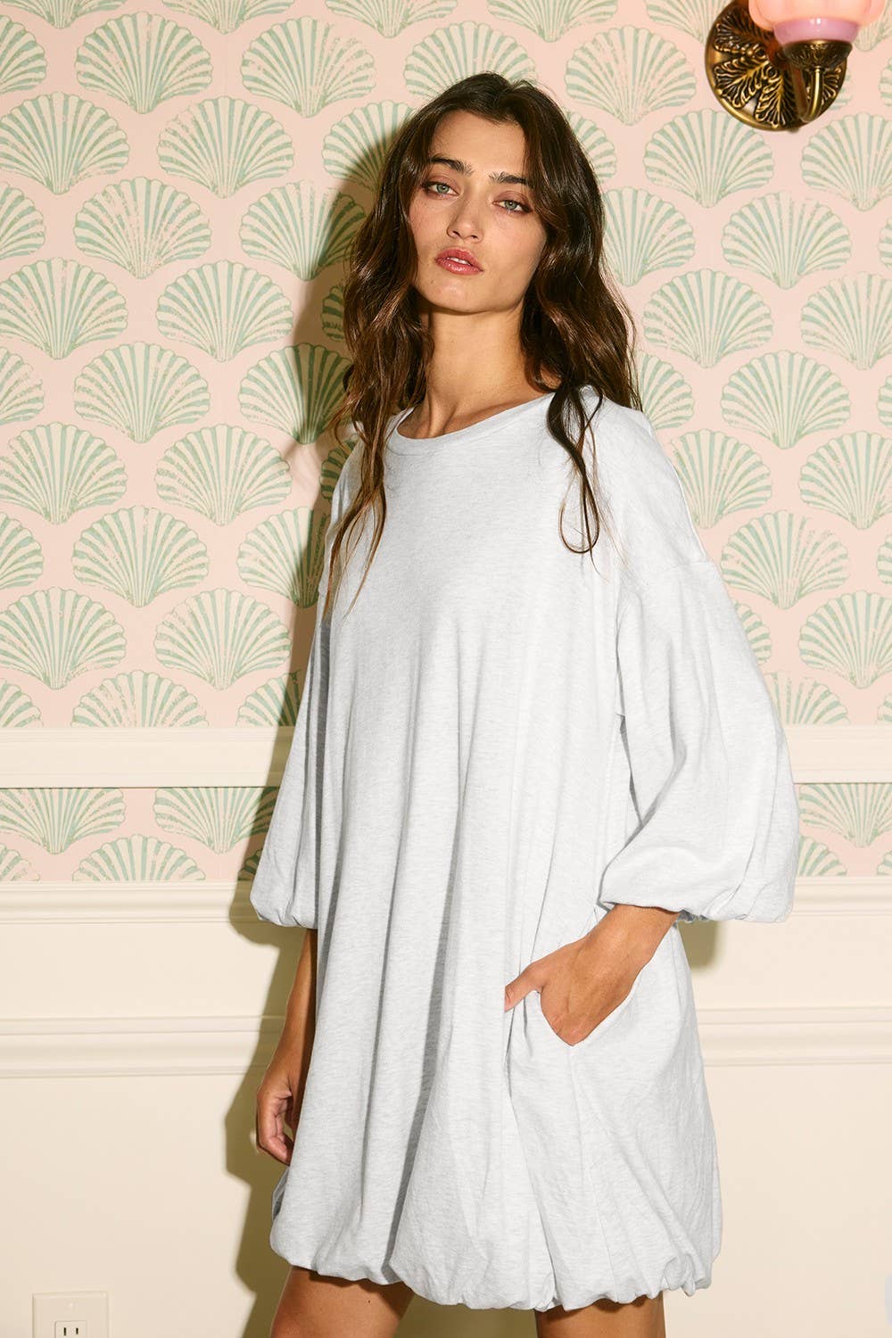 Puff-sleeve Relaxed Bubble Hem Dress