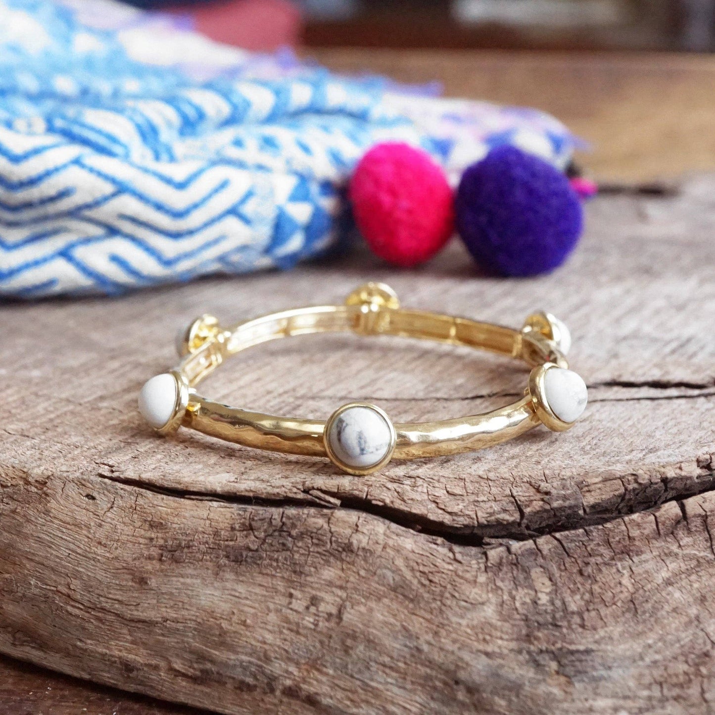 Jeweled Golden Bangle with Semi Precious Stone Dots