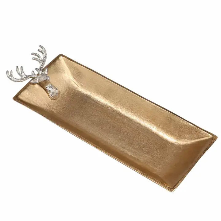 Gold Textured Aluminum Deer Tray