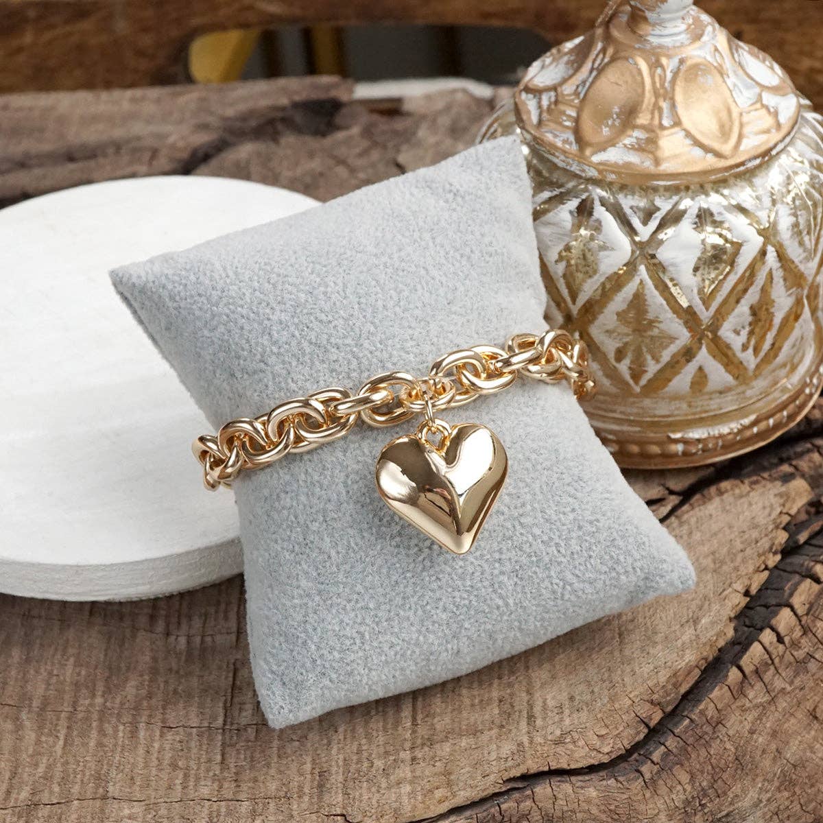 Heartfelt Chain – Puffy Heart & Chunky Stretch Bracelet