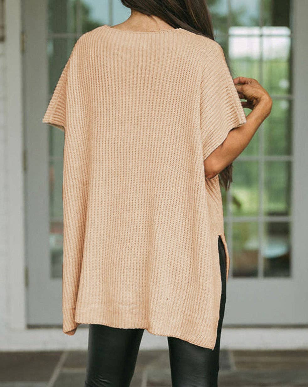 Short Sleeve Side Slit Sweater