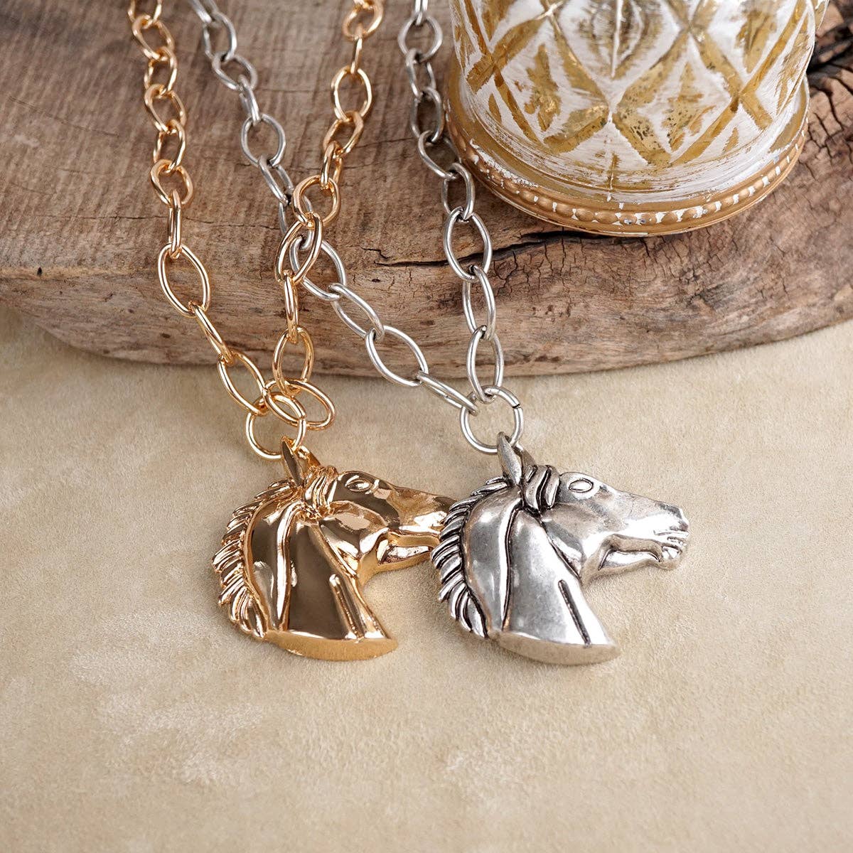 Golden Prairie – Sculpted Horse Pendant Necklace