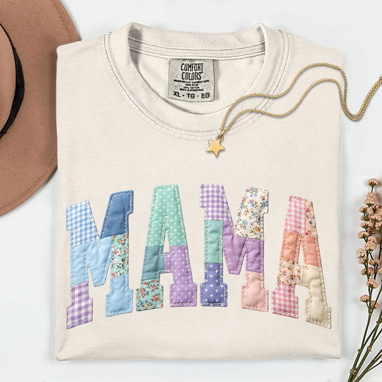 Mama Faux Patchwork Graphic Comfort Colors Tee