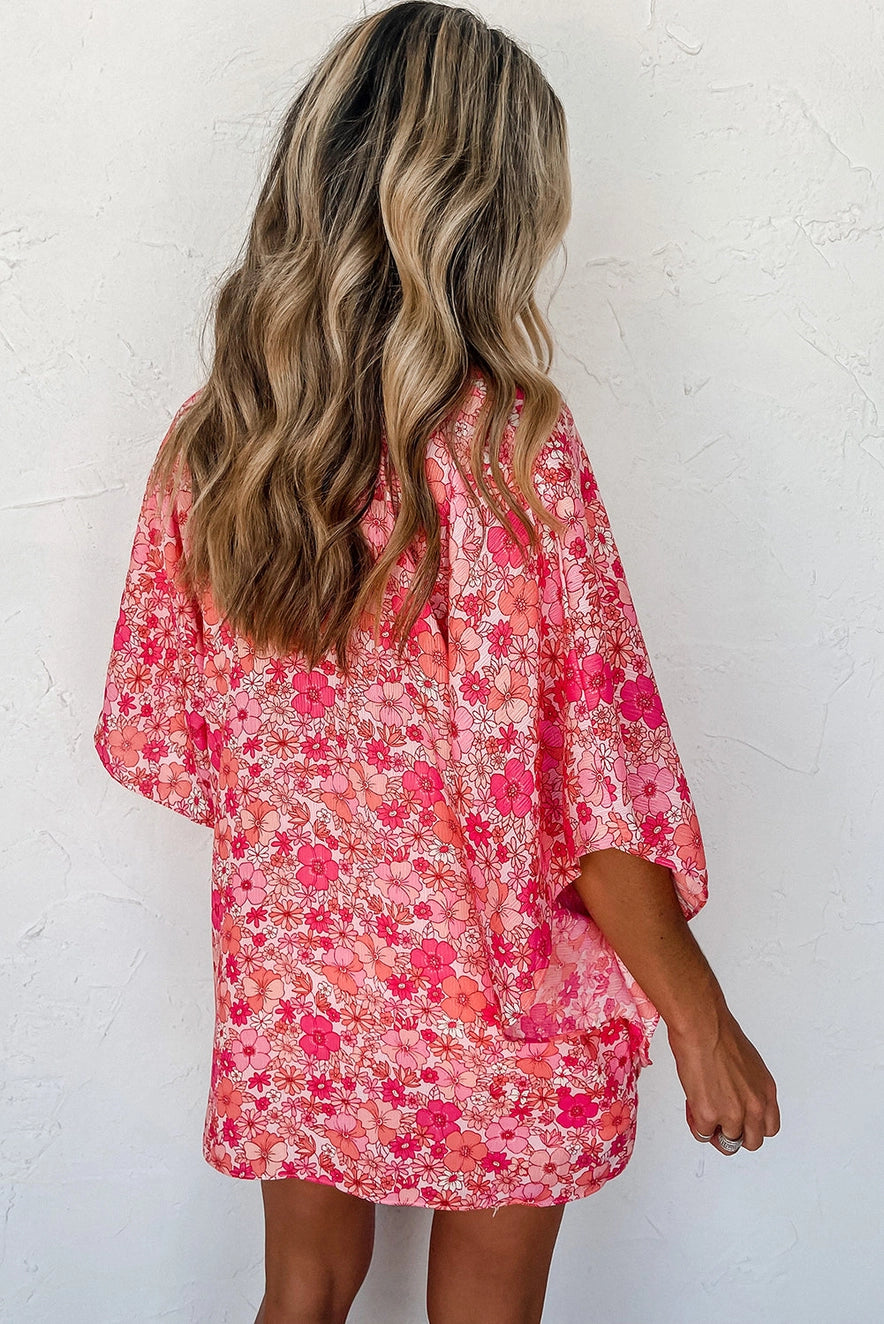 Pink Boho Floral Swim Coverup