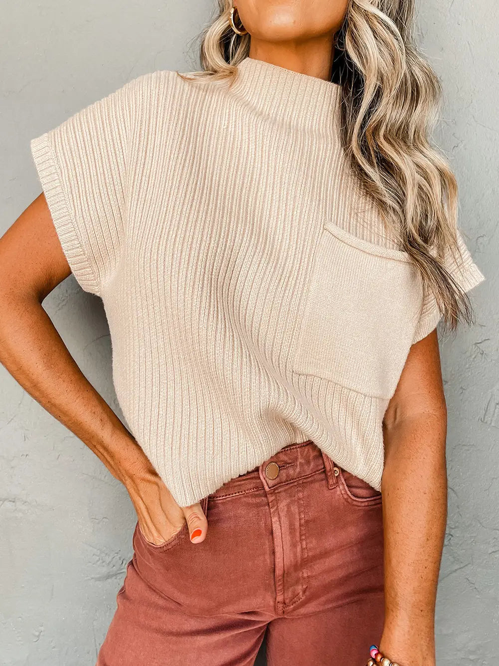 Oatmeal Short Sleeve Sweater