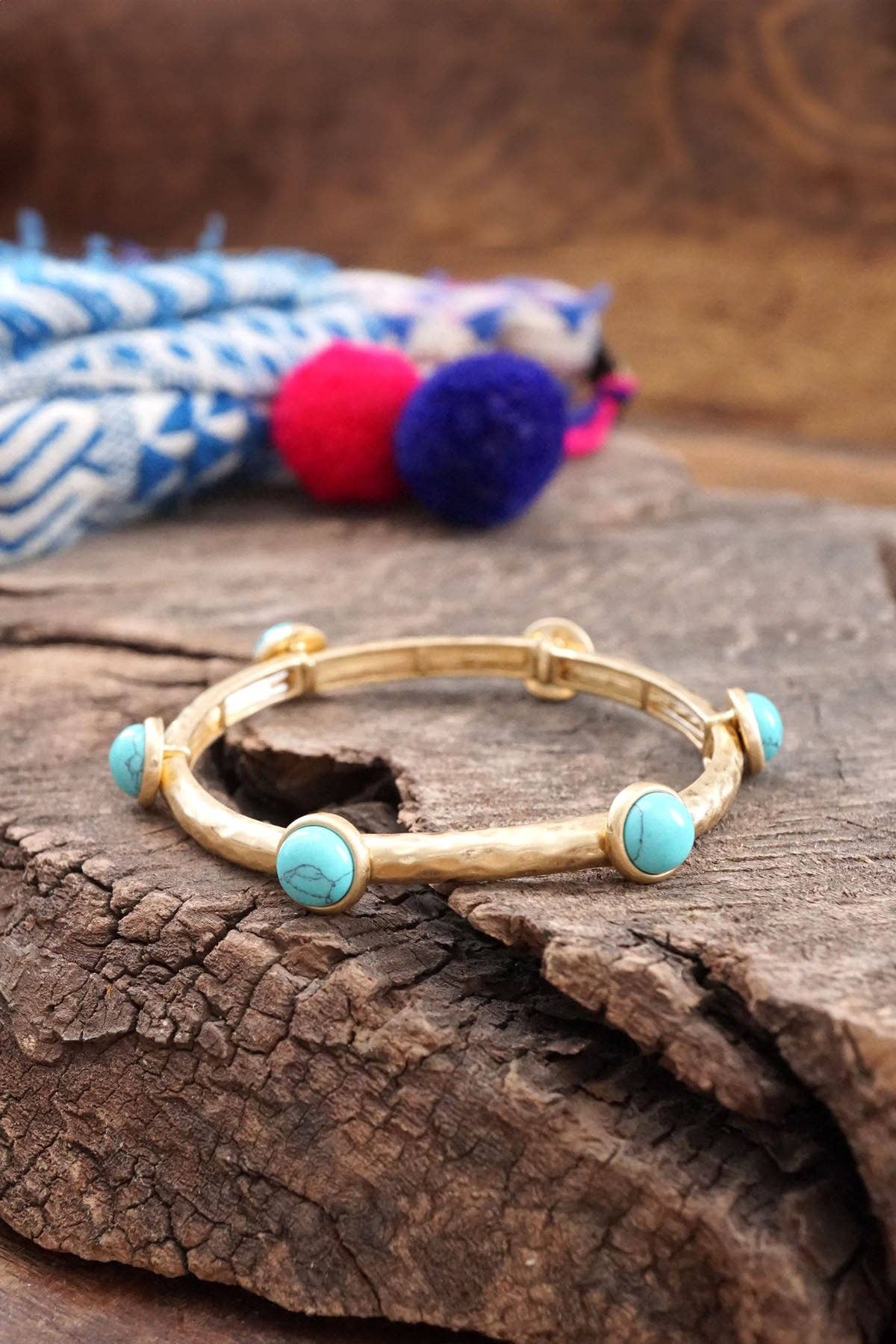 Jeweled Golden Bangle with Semi Precious Stone Dots
